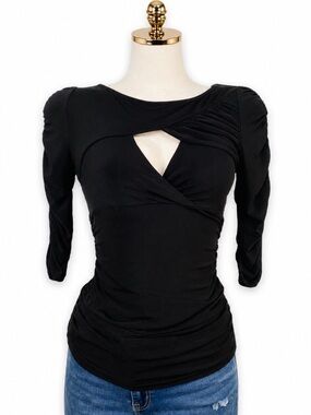 GUESS Black Ruched Cutout Bodycon Top ✨ Open Back Sexy Night Out Clubwear Medium
